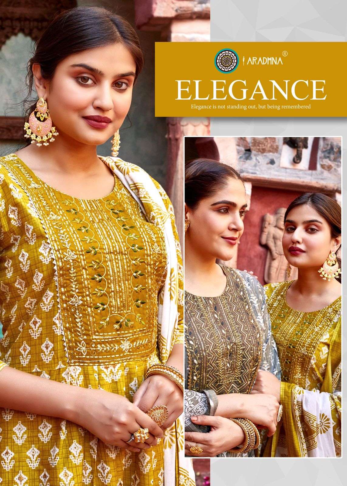 VINTAGE VOL 1 COTTON FOIL PRINT FANCY EMBROIDERY WORK KURTI WITH PANT DUPATTA BY ARADHNA BRAND 1005 C